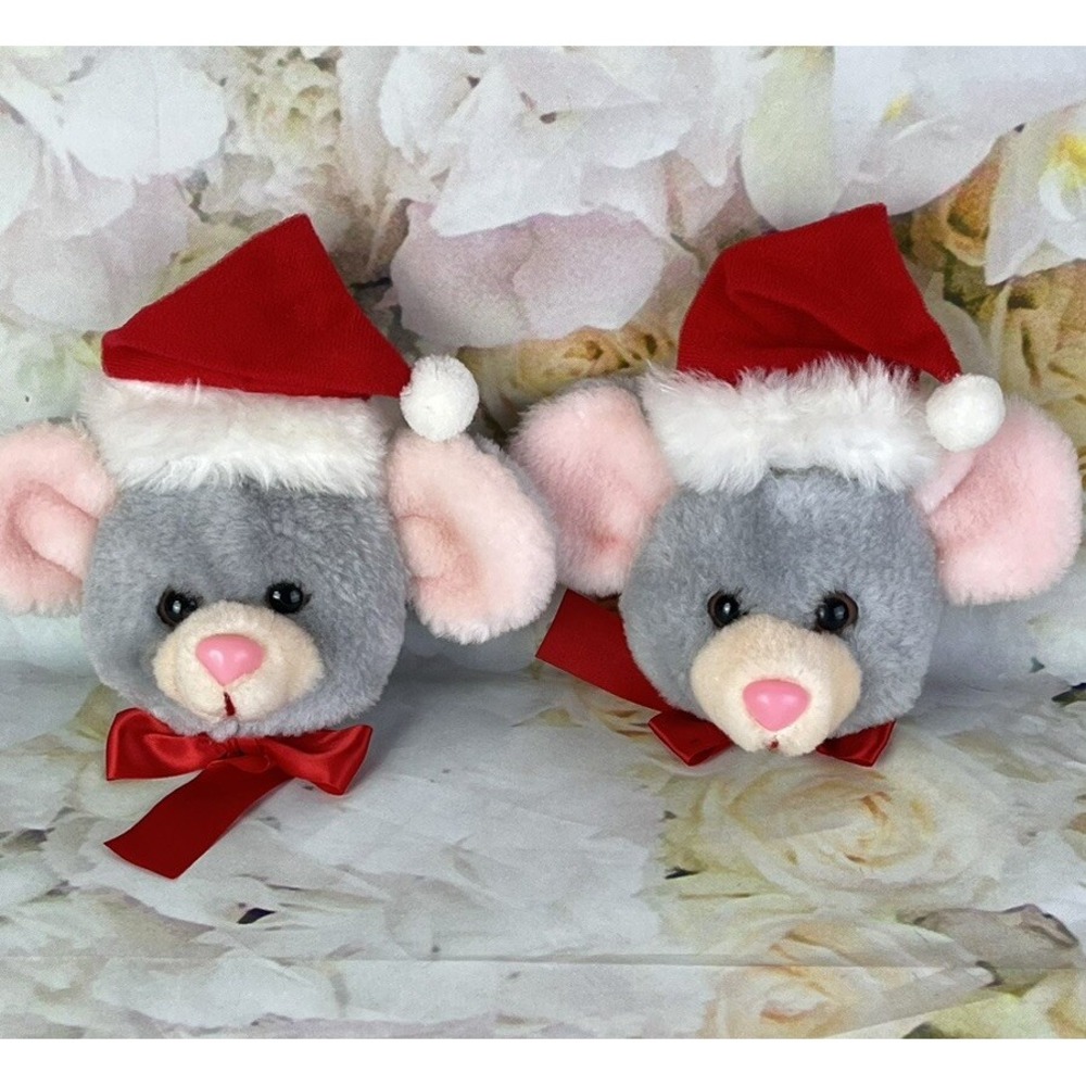 Christmas Mice Mouse Plush Doorknob Covers AMSCAN Lot Of 2 Door Knob Vintage